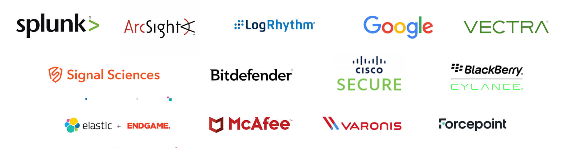 A sampling of logos of Red Canary's many alert integrations