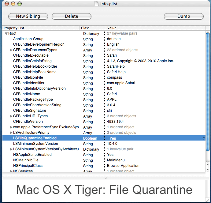 Screenshot of File Quarantine in Mac OS X Tiger