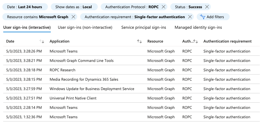 ROPC logs in Microsoft Graph
