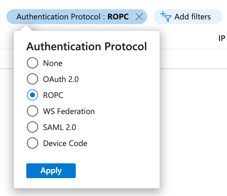 Sign-in logs for ROPC authentication protocol in Azure Active Directory 