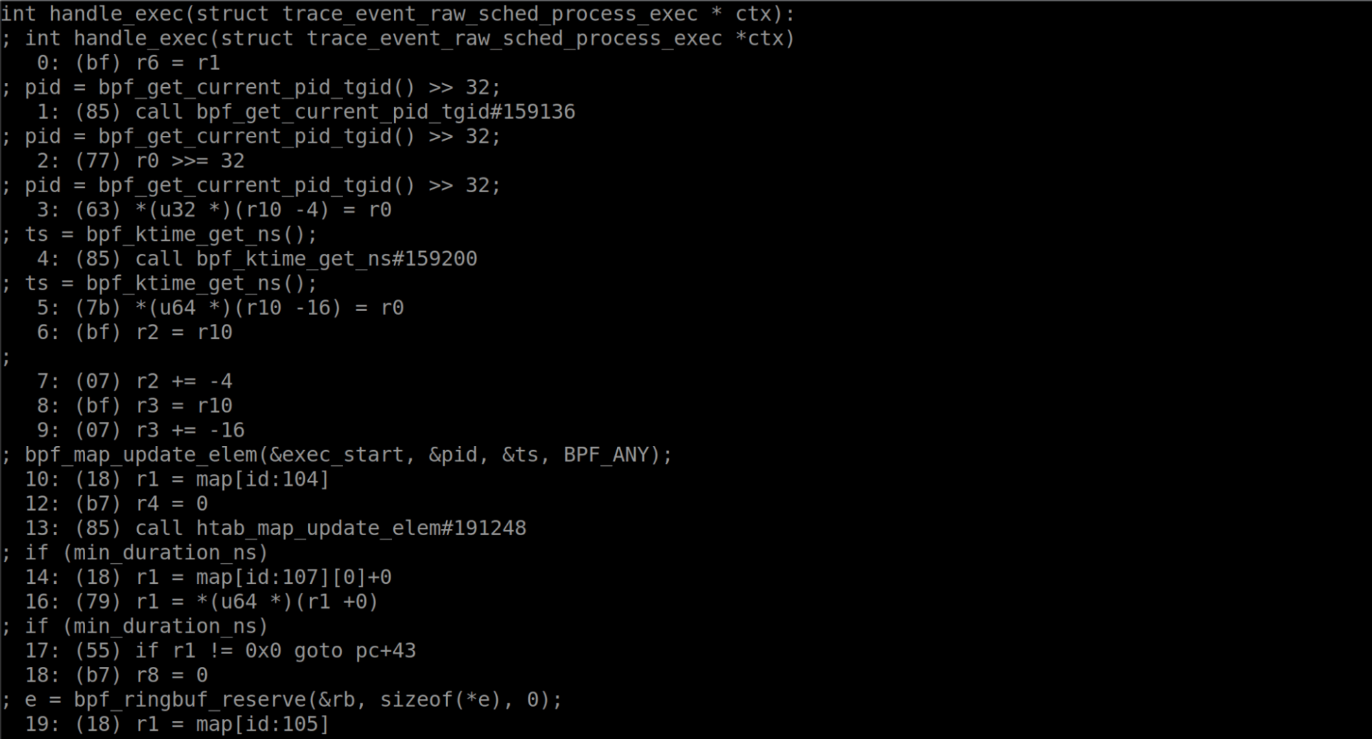 output of command $ sudo bpftool prog dump xlated id 835