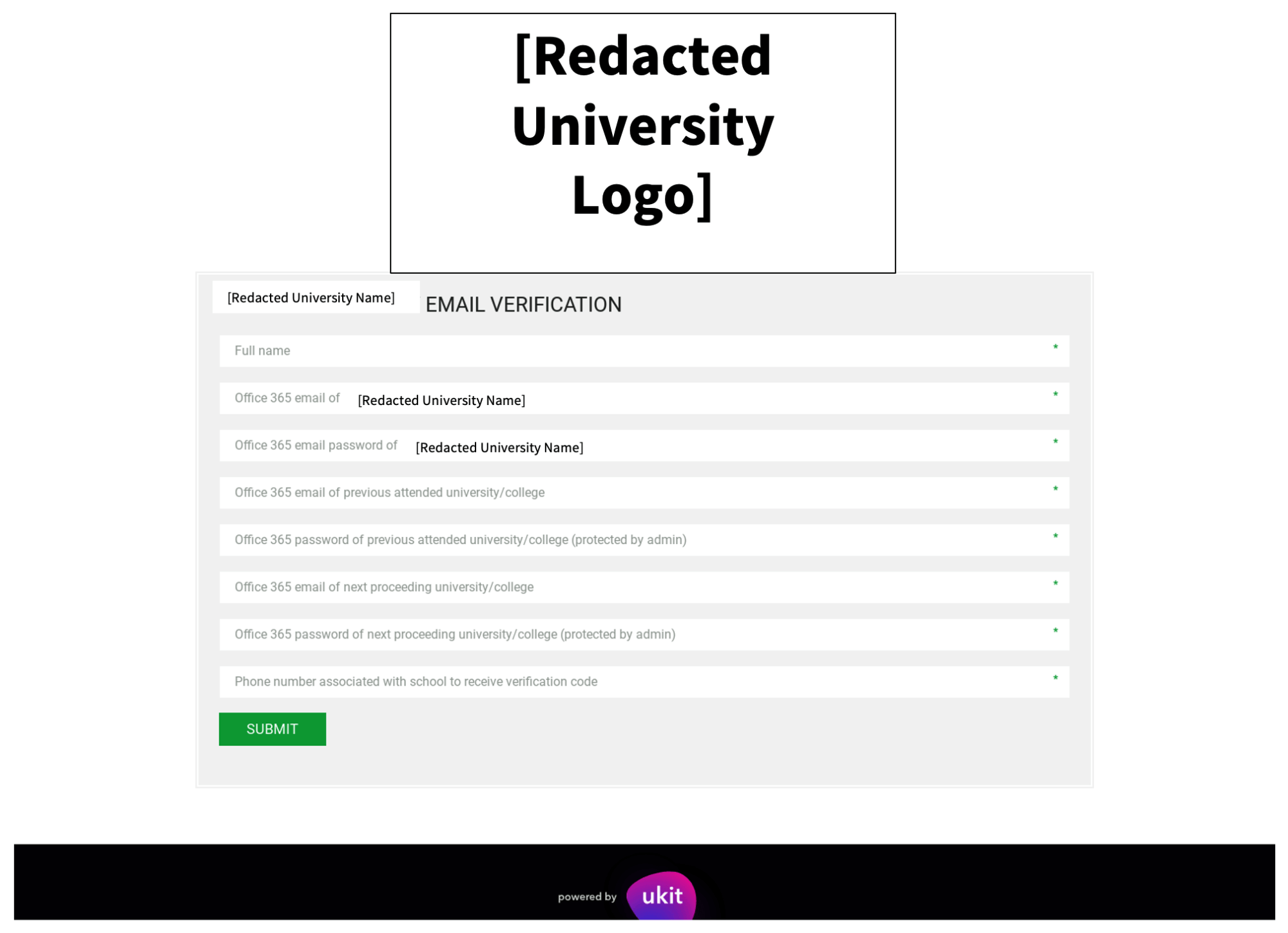 Screenshot of phishing page with redacted university logo 