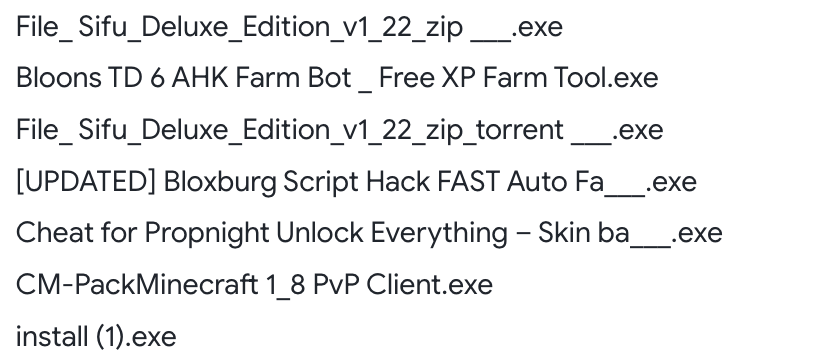 Charcoal stork filenames listed in VirusTotal 