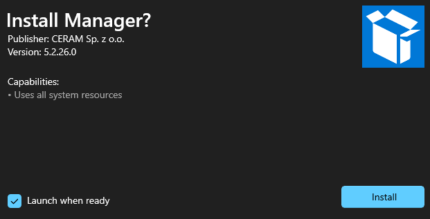 Screenshot of Microsoft Store app prompt asking to install Manager