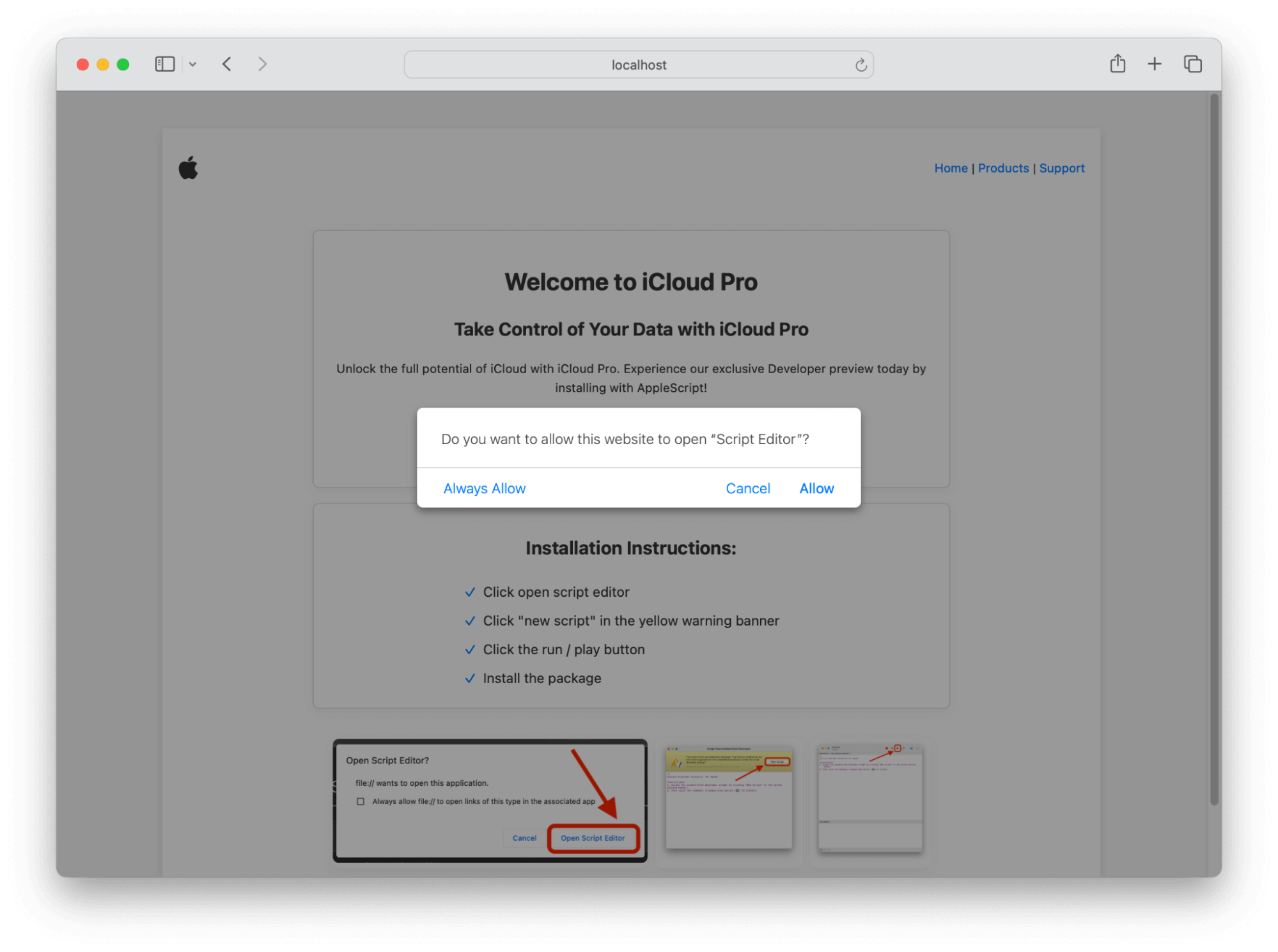 The user confirmation dialog presented by macOS after accessing phishing site