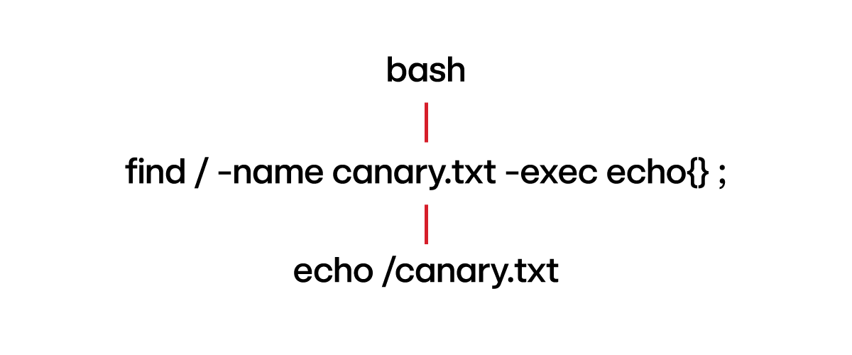 EDR telemetry for command find / -name “canary.txt” -exec echo {} \;