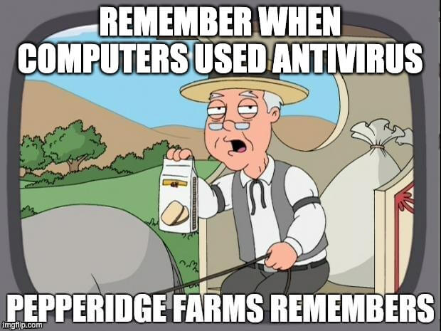 Family Guy meme with old man talking about antivirus 