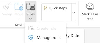 Screenshot of rule creation in Outlook