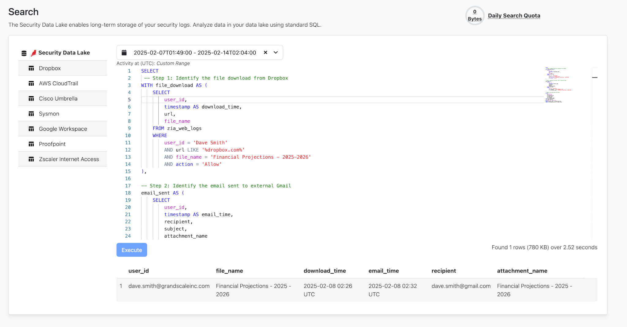 Security Data Lake SQL Search and Analytics