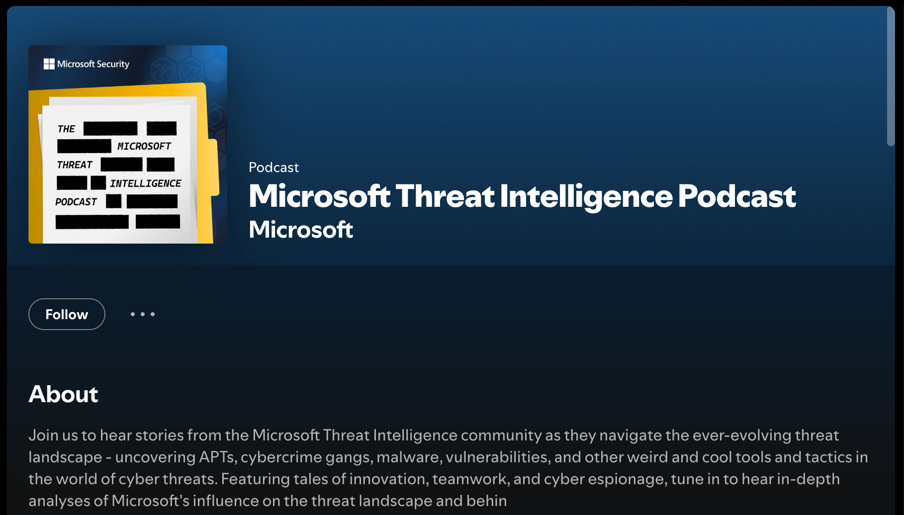 The Spotify listing of Microsoft's Threat Intelligence Podcast