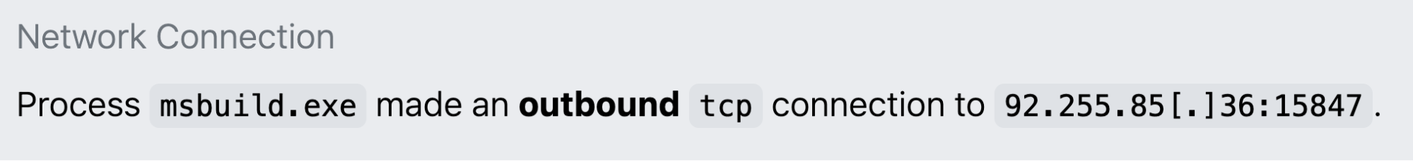 Suspicious behaviors by a cmd.exe-created process that Arechclient2 is injected into, for example msbuild.exe.
