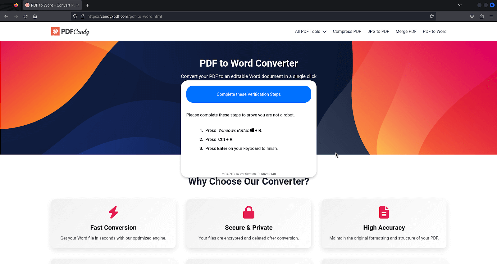A malicious website designed to impersonate the legitimate PDF converter PDFCandy