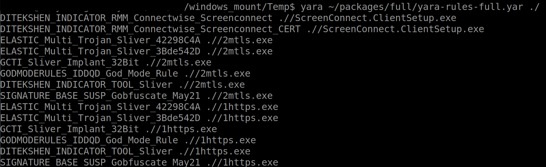 YARA scan of ScreenConnect.ClientSetup.exe