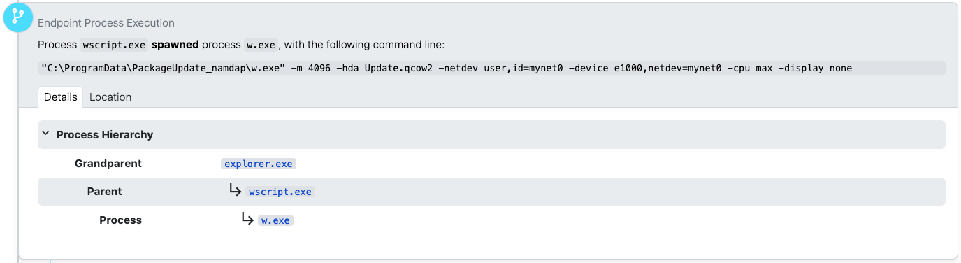 wscript.exe spawning w.exe