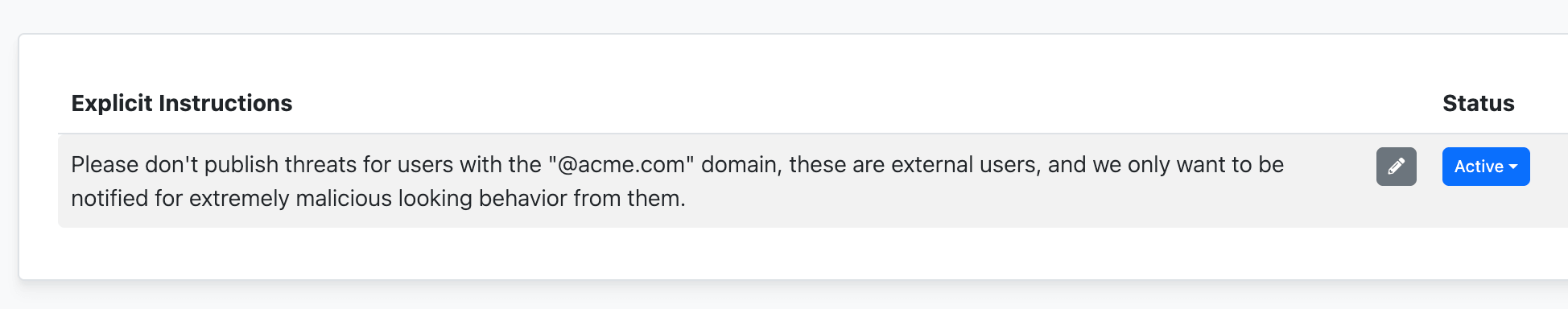 Screenshot of plain language instructions to an AI agent in the Red Canary Portal 