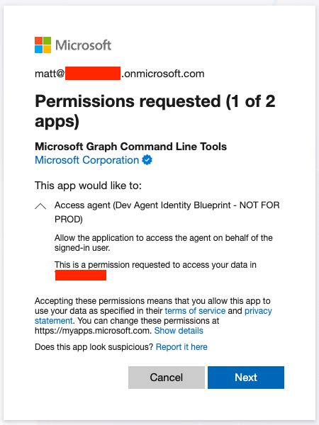 Permissions request for Microsoft Graph Command Line Tools